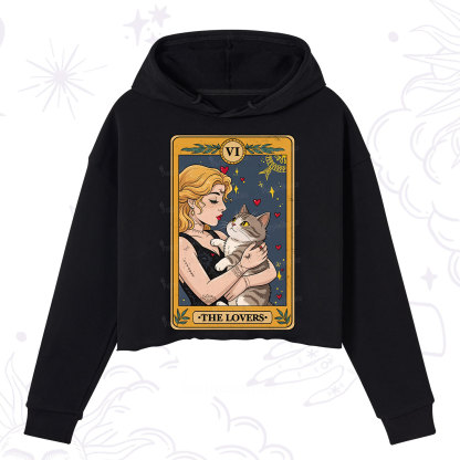 Purplehecate The Lovers Tarot for Cat Lovers Crop Hoodie