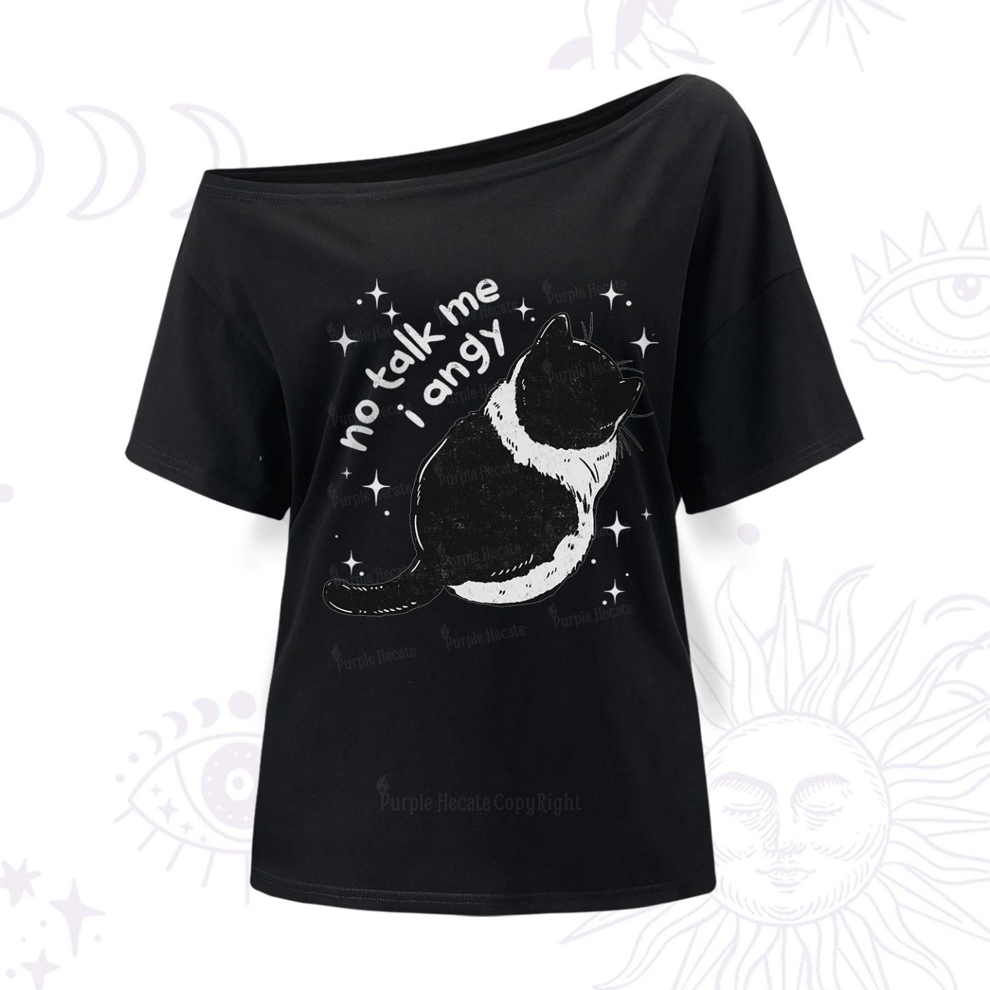 Purplehecate No Talk Me Im Angy Cat One Shoulder T-Shir