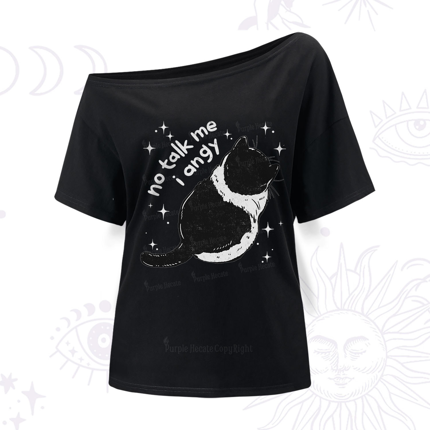 Purplehecate No Talk Me Im Angy Cat One Shoulder T-Shir