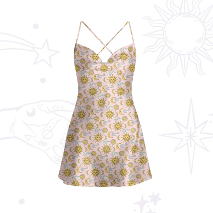 Purplehecate Magic of Sun and Moon Satin Cross Back Mini Dress