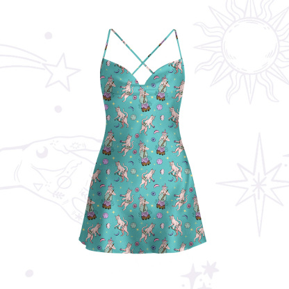 Purplehecate Cat Coven Satin Cross Back Mini Dress