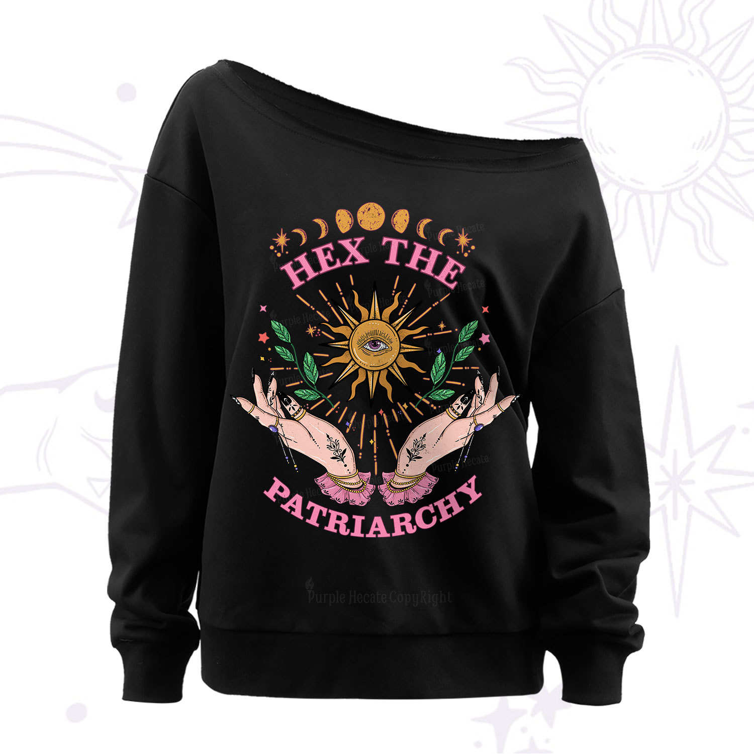 Purplehecate Hex The Patriarchy Witchy Off The Shoulder Sweat