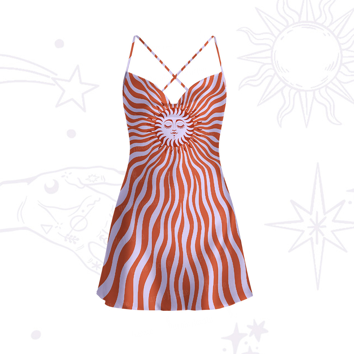 Purplehecate Radiance of the Sun Satin Cross Back Mini Dress