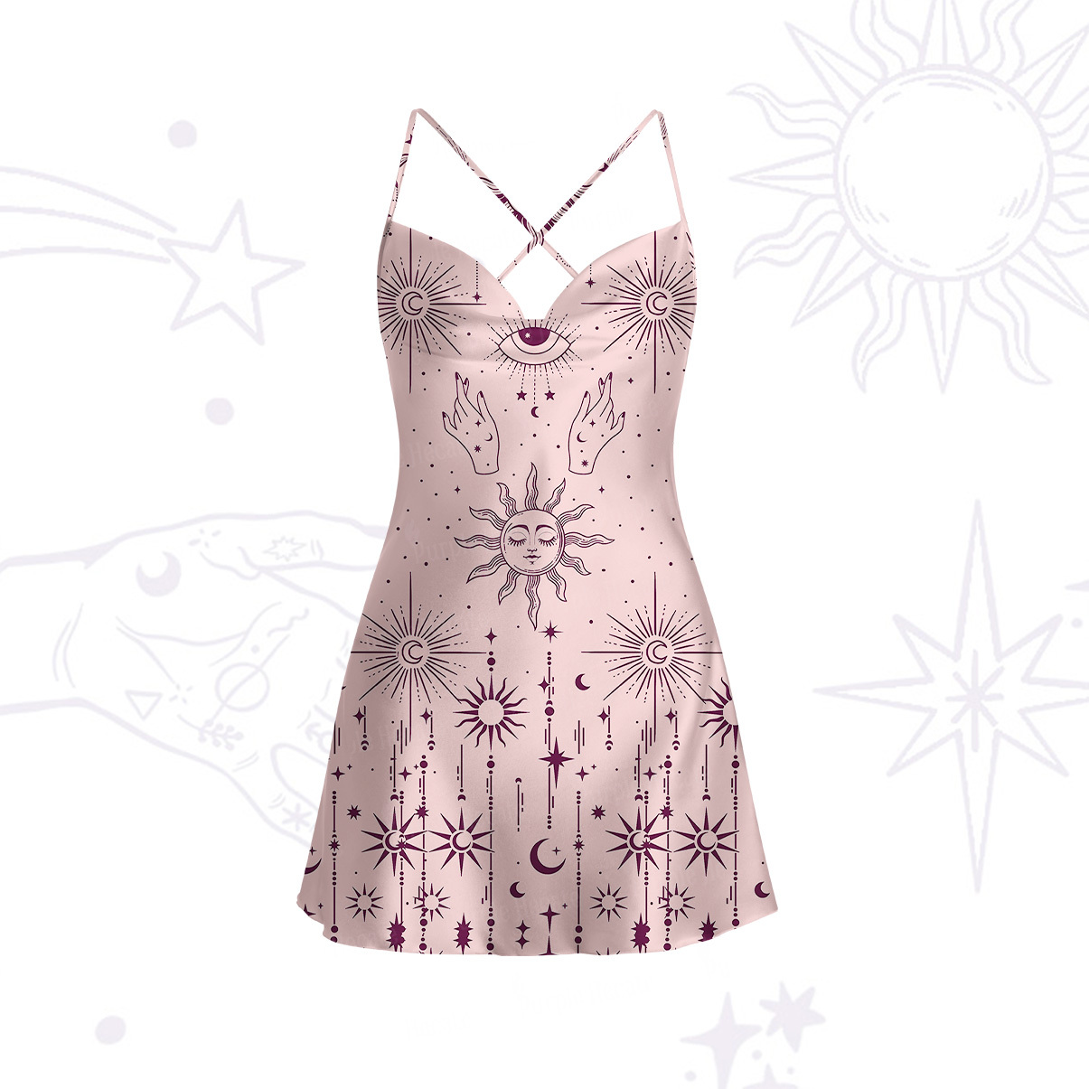 Purplehecate Solar Oracle Satin Cross Back Mini Dress