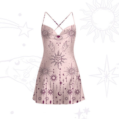 Purplehecate Solar Oracle Satin Cross Back Mini Dress