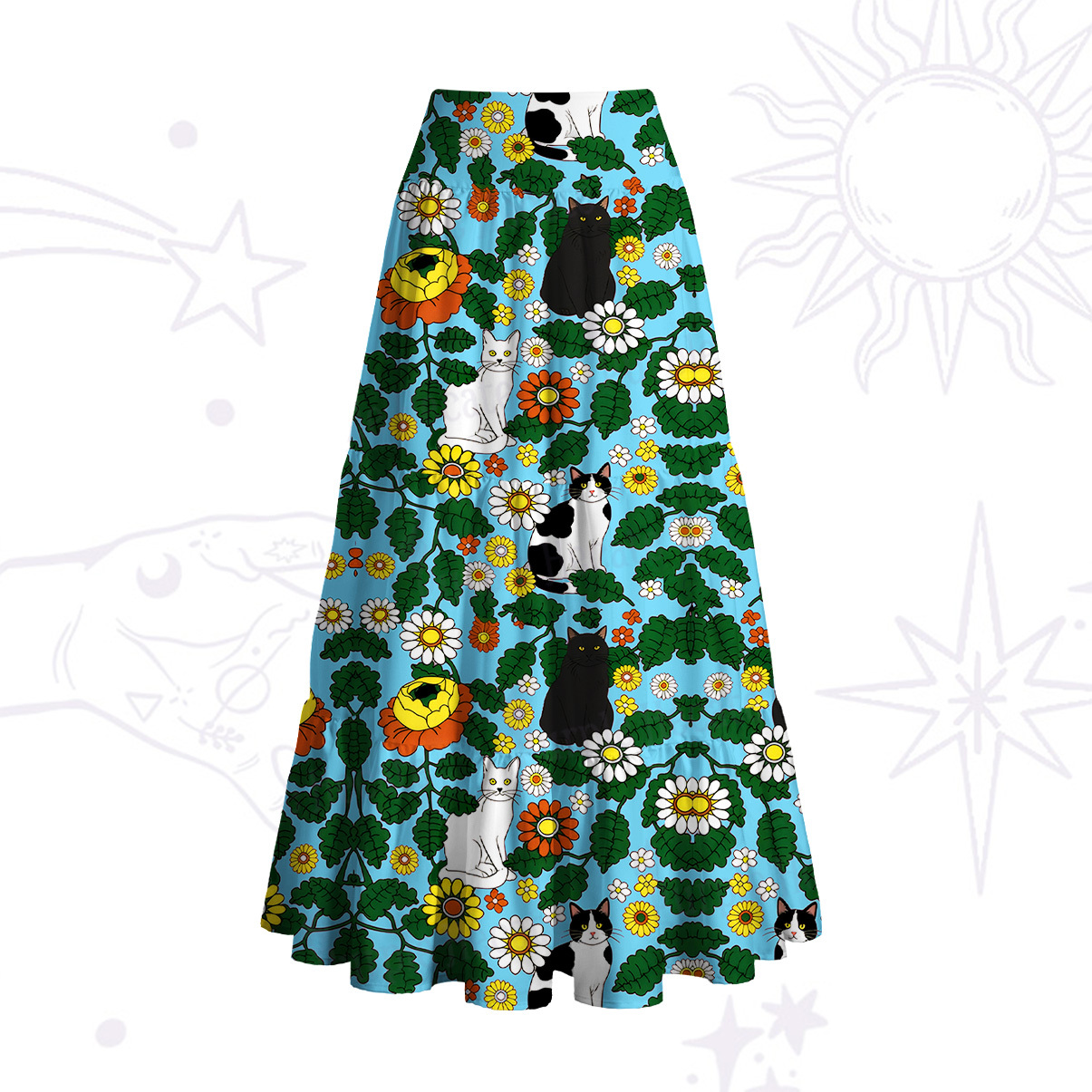 Purplehecate Daisy Cat  Garden Convertible Maxi Skirt