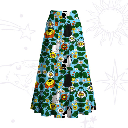 Purplehecate Daisy Cat  Garden Convertible Maxi Skirt