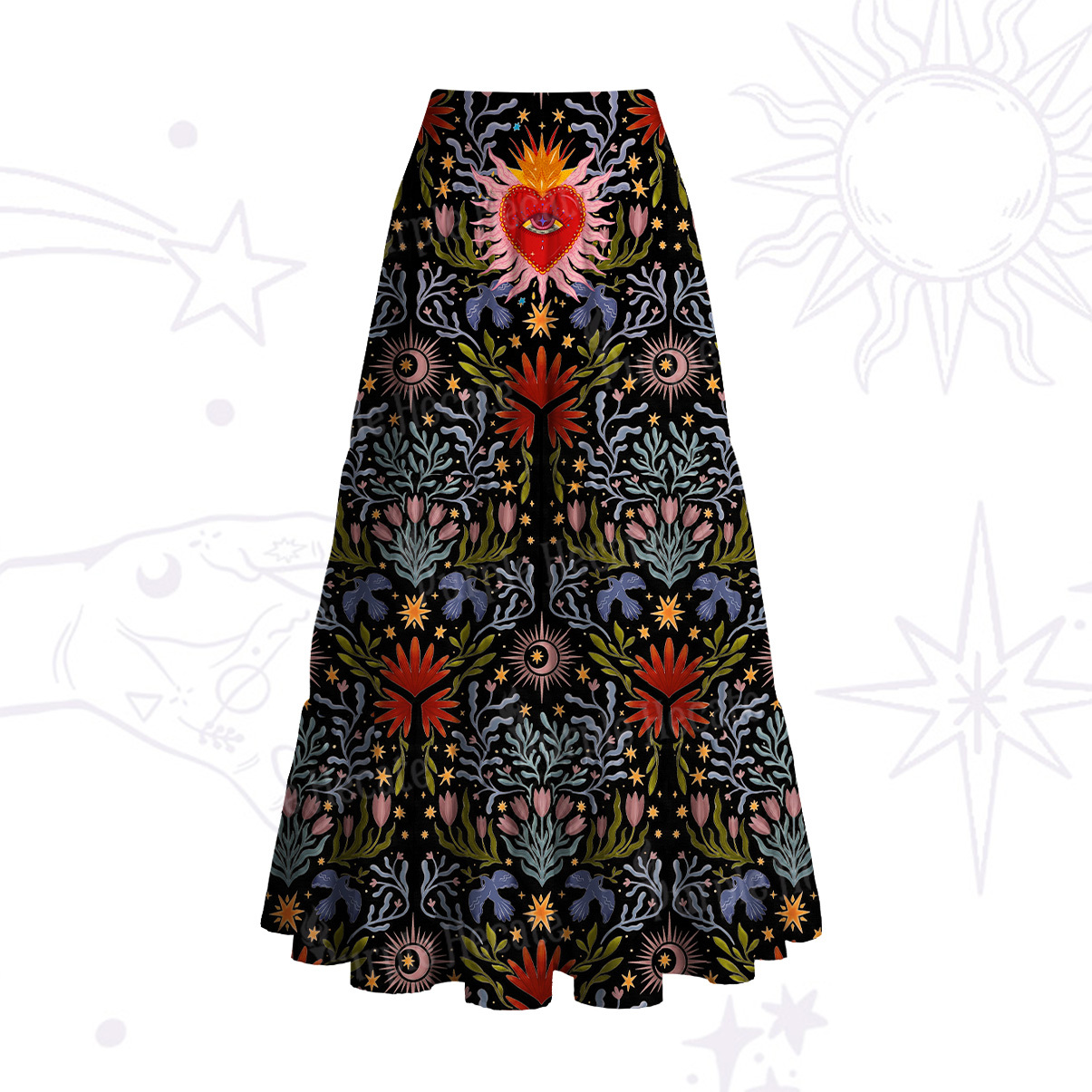 Purplehecate Sacred Flame Heart Convertible Maxi Skirt