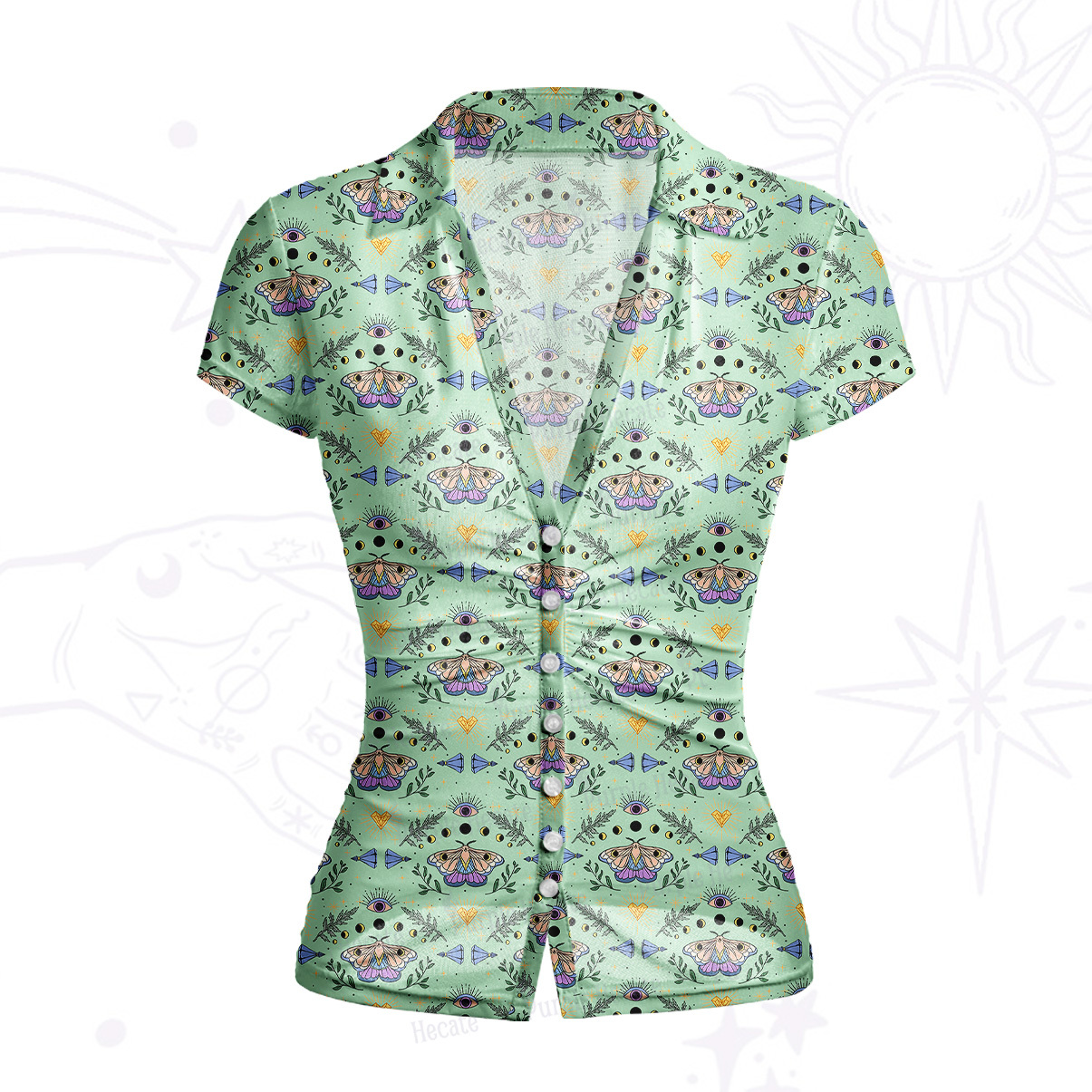 Purplehecate Luna Moth Witch Mesh Button Up Top