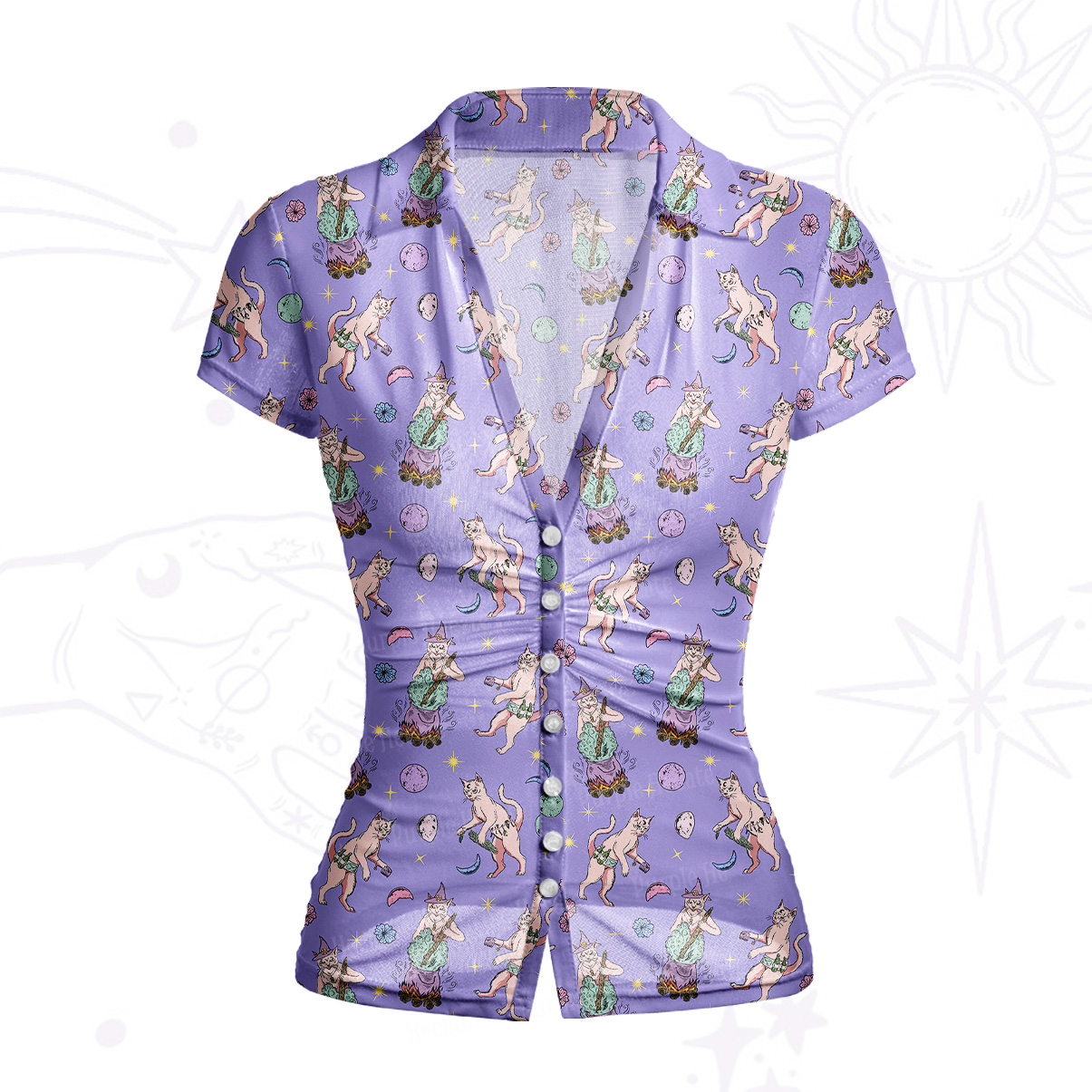 Purplehecate Cat Coven Mesh Button Up Top