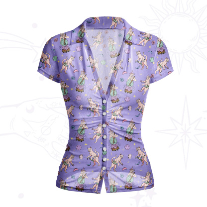 Purplehecate Cat Coven Mesh Button Up Top