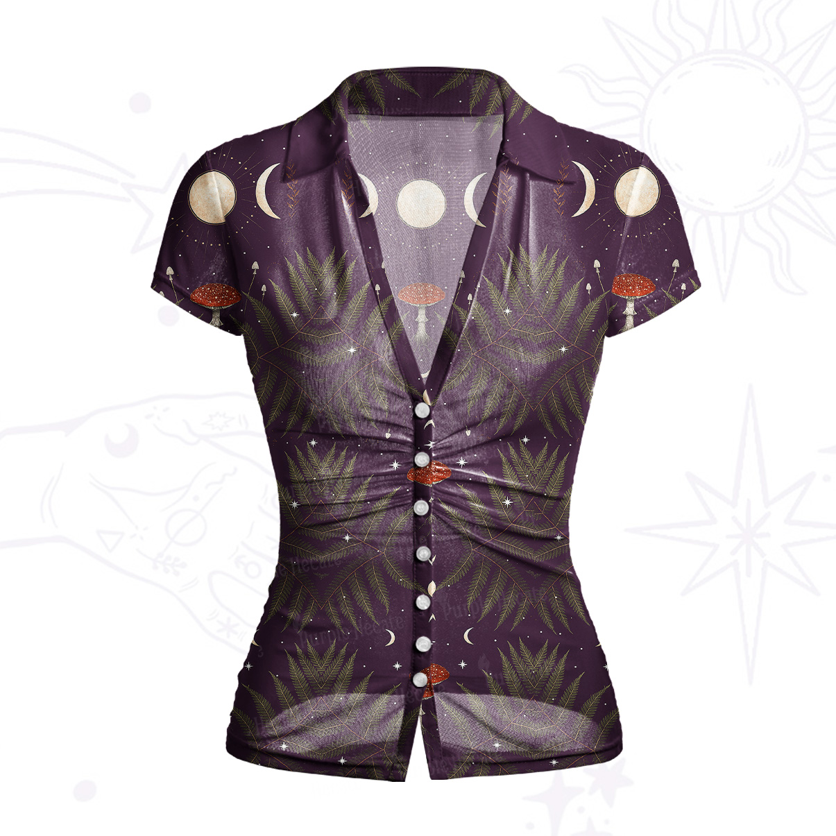 Purplehecate Moonlit Mushroom Gown Mesh Button Up Top