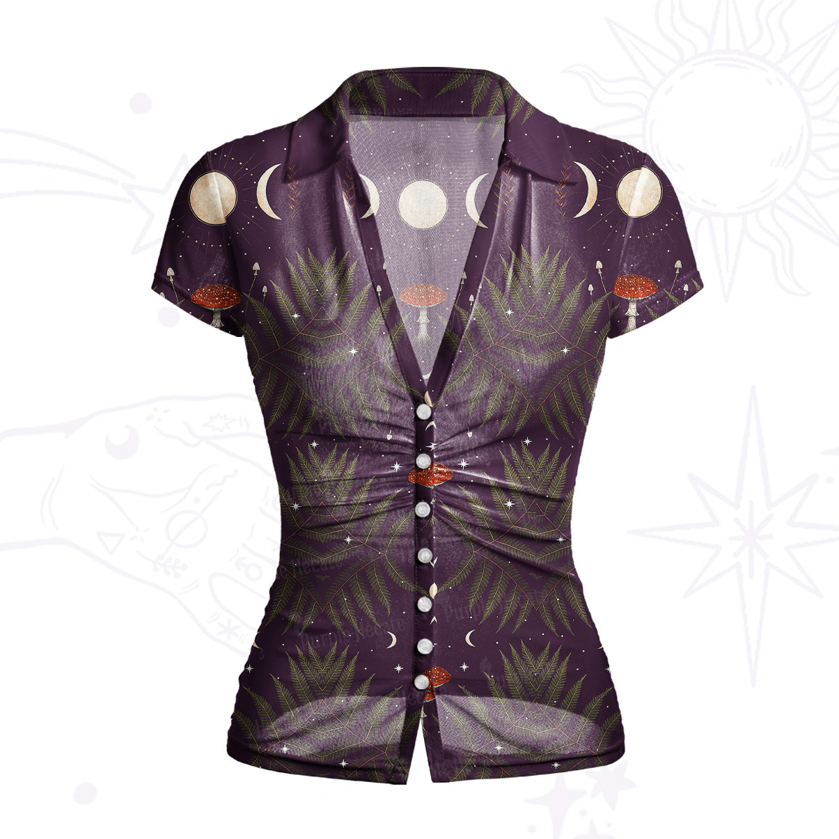 Purplehecate Moonlit Mushroom Gown Mesh Button Up Top