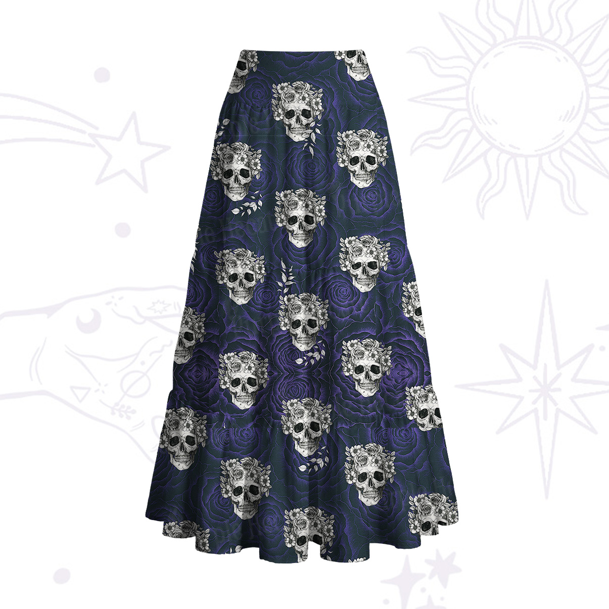 Purplehecate Rose Skull Convertible Maxi Skirt