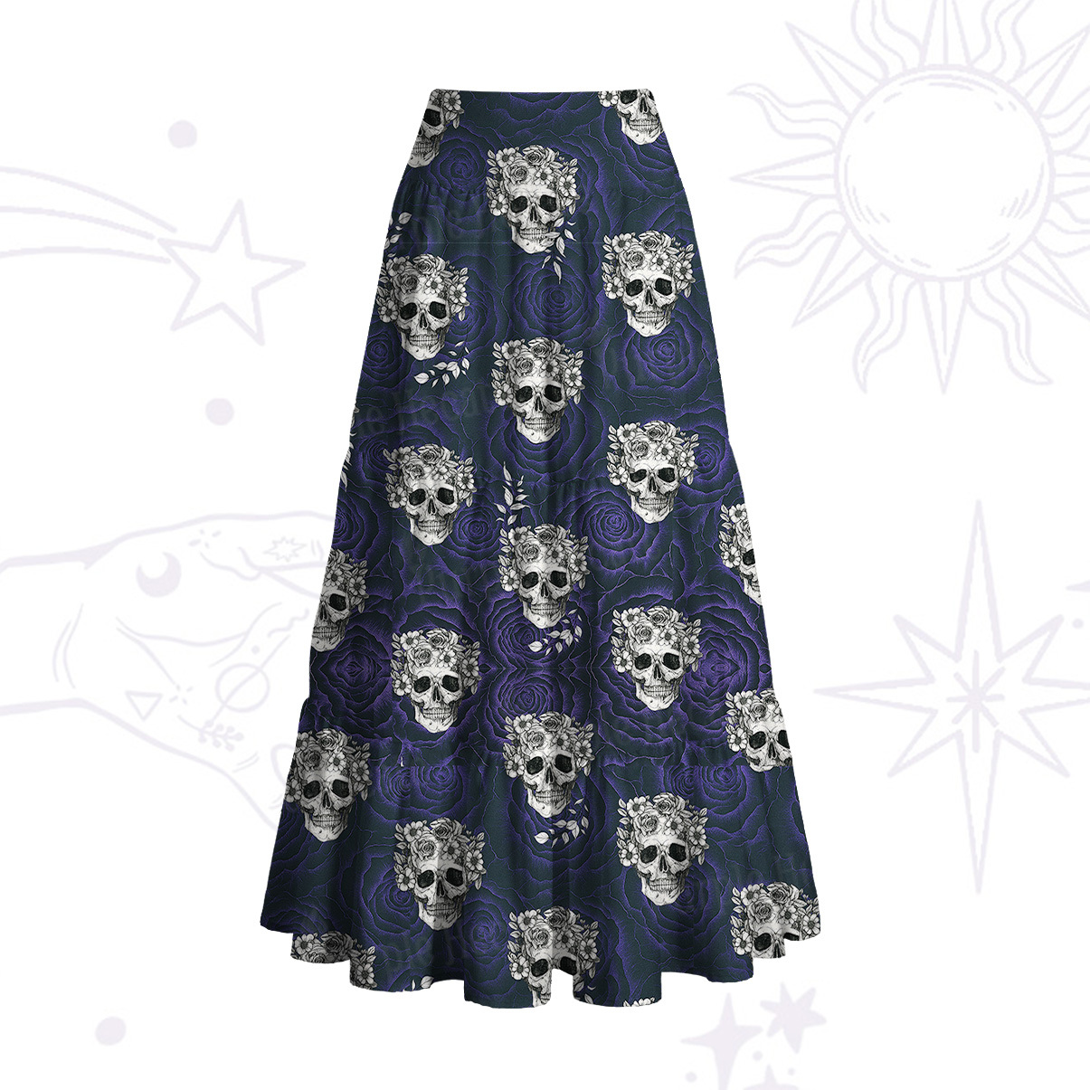 Purplehecate Rose Skull Convertible Maxi Skirt