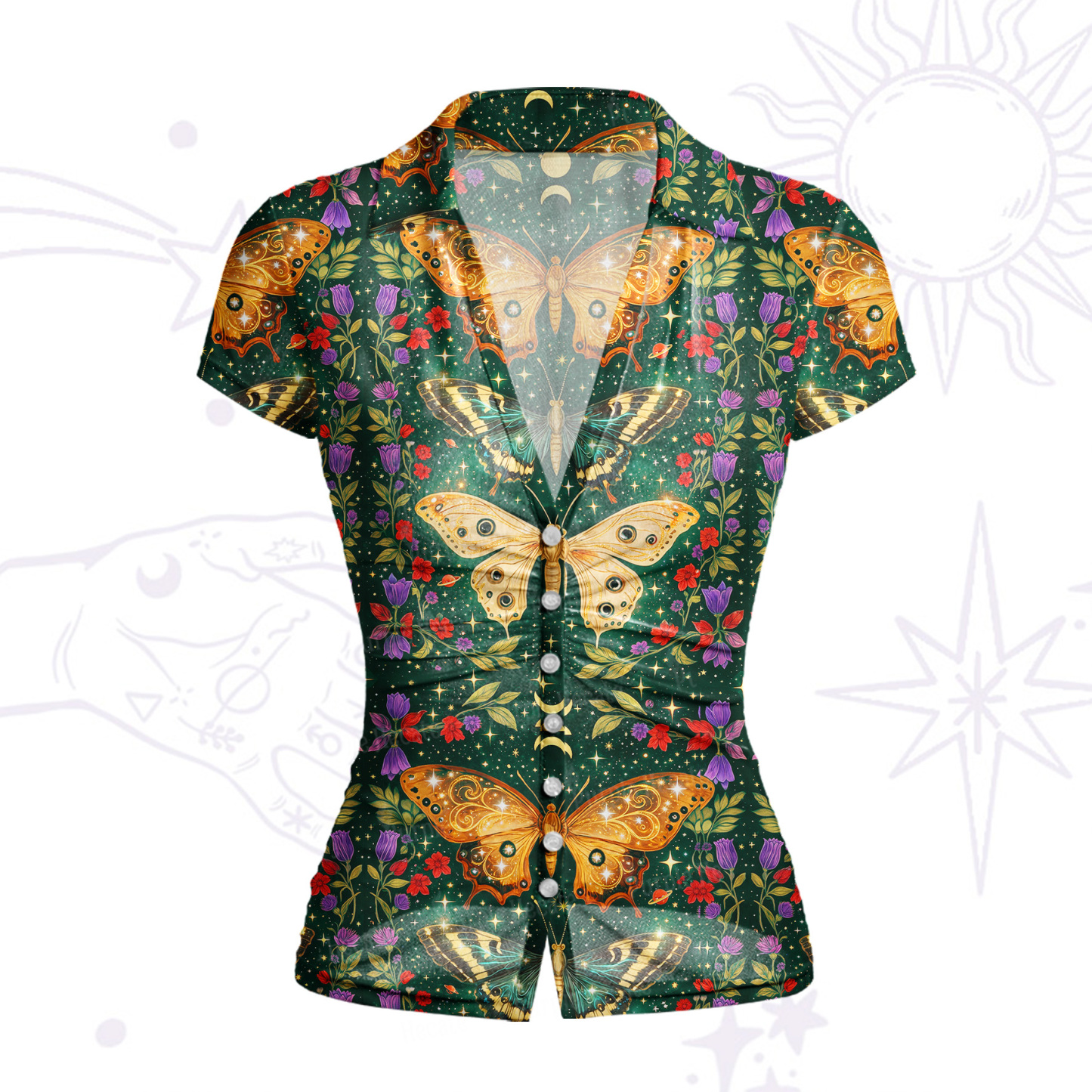 Purplehecate Mystic Butterfly Whisper Mesh Button Up Top