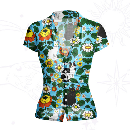 Purplehecate Daisy Cat  Garden Mesh Button Up Top