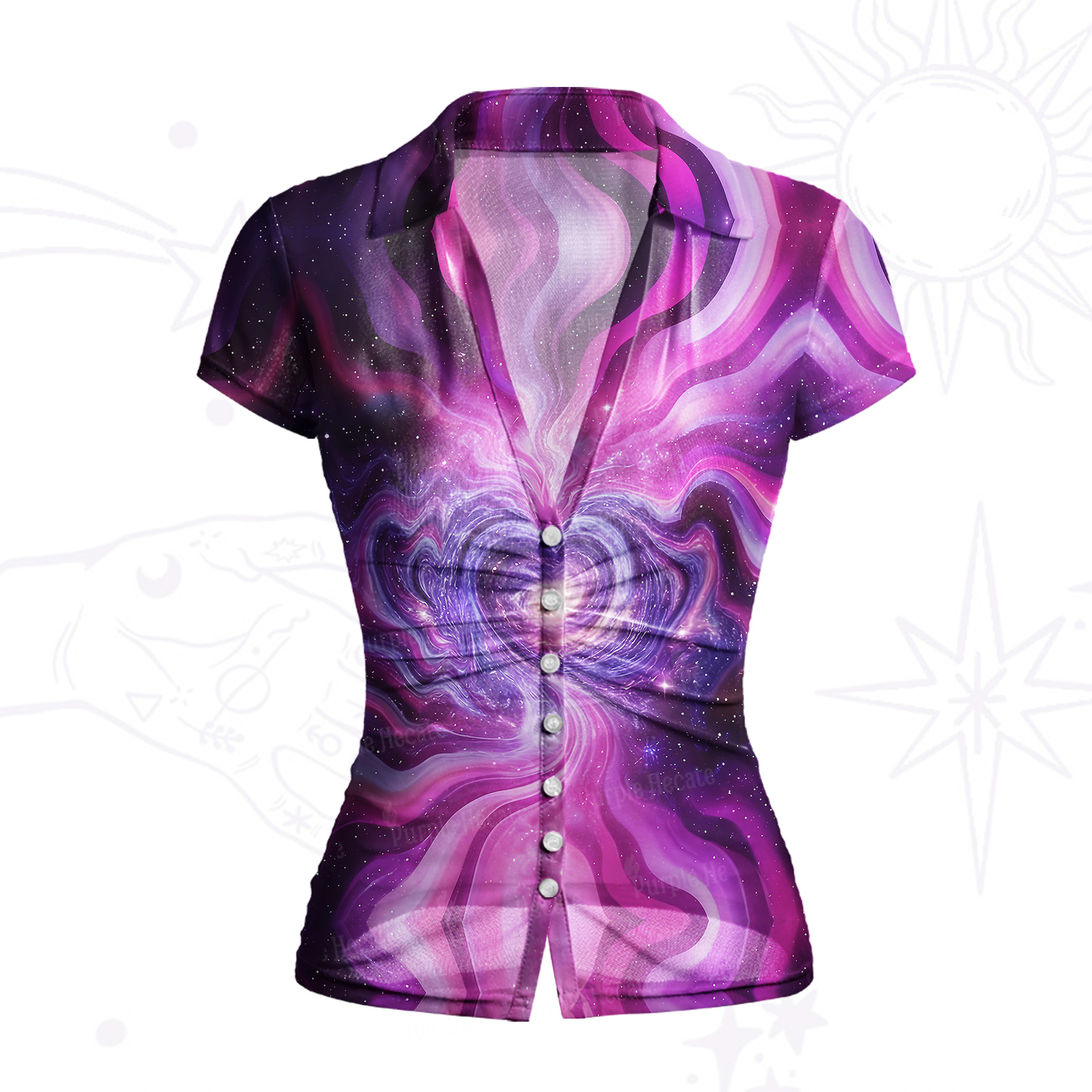 Purplehecate Galactic Heart Mesh Button Up Top