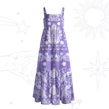 Purplehecate Mystic Peacock Garden Totem Strappy Wide Straps Maxi Dress