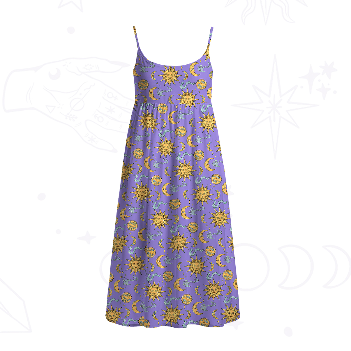 Purplehecate Magic of Sun and Moon Spaghetti Strap Midi Dress