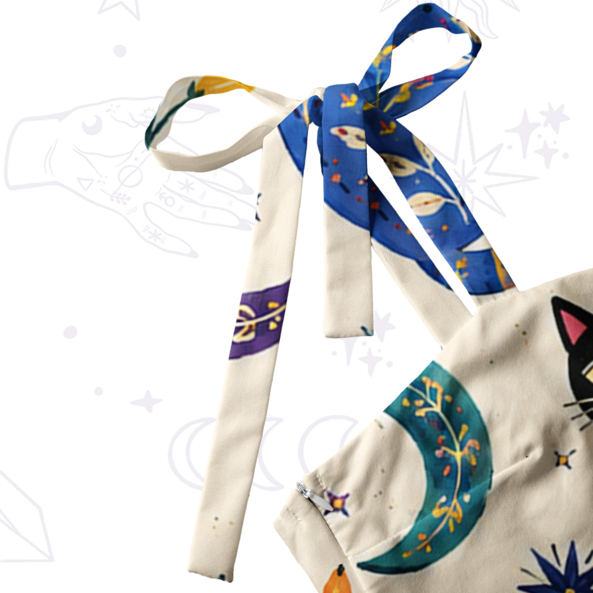 Purplehecate Rainbow Magic Cats Tie Shoulder Maxi Dress