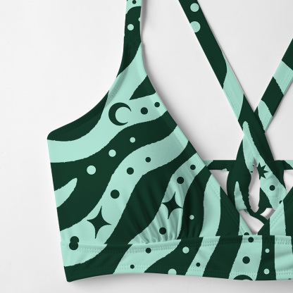 Purplehecate Green Vision Illusion Crisscross Tie-Back Bikini Set