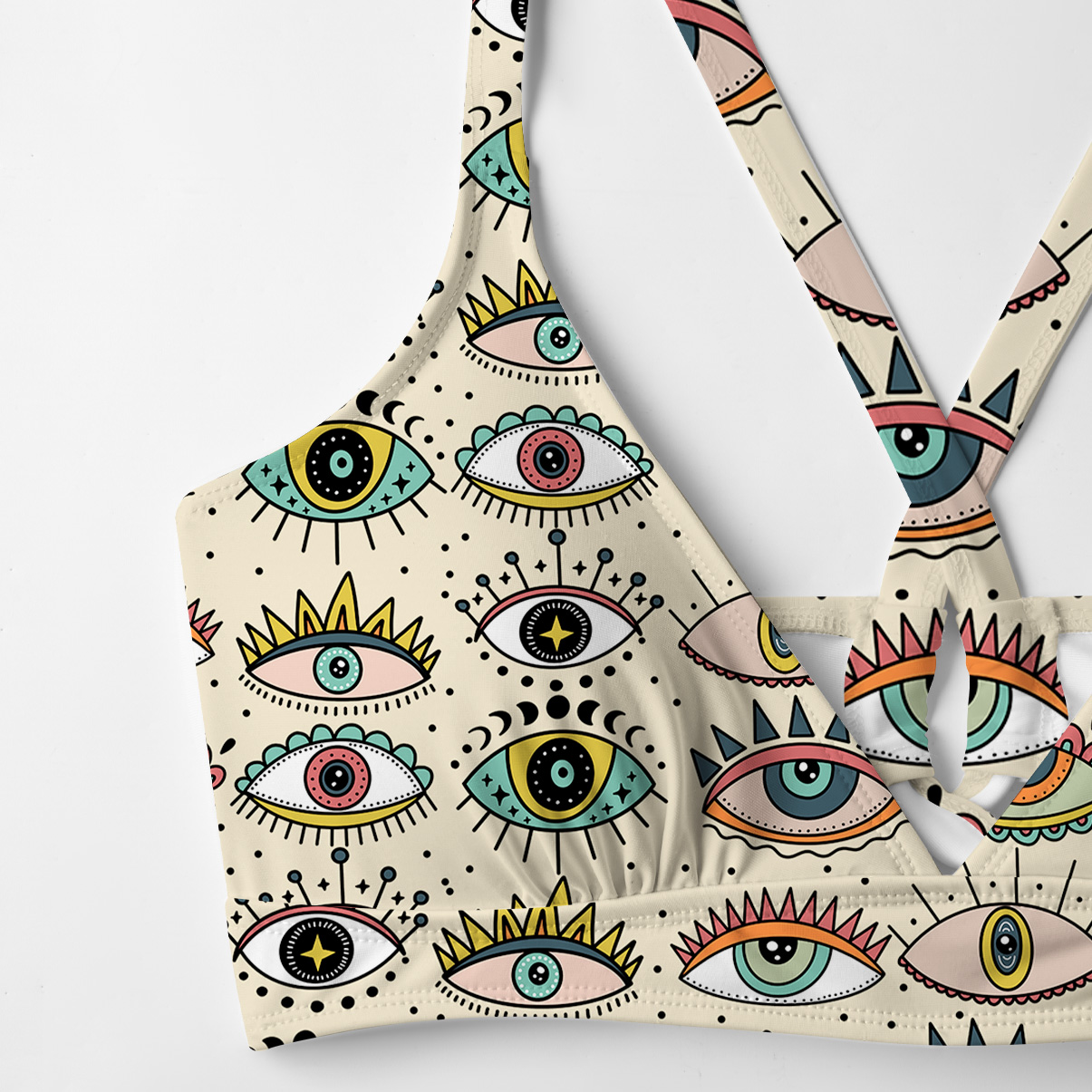 Purplehecate Evil Eye Pattern Crisscross Tie-Back Bikini Set