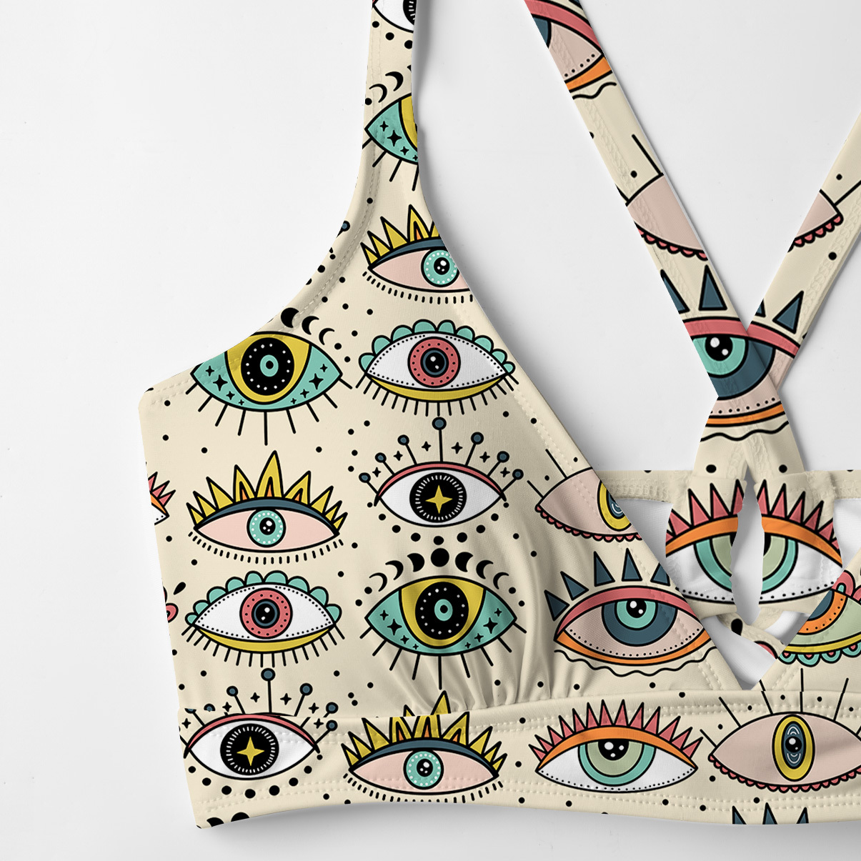 Purplehecate Evil Eye Pattern Crisscross Tie-Back Bikini Set