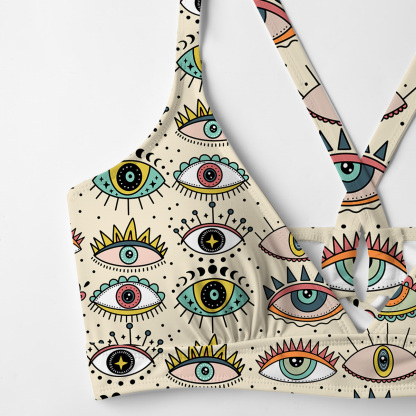 Purplehecate Evil Eye Pattern Crisscross Tie-Back Bikini Set