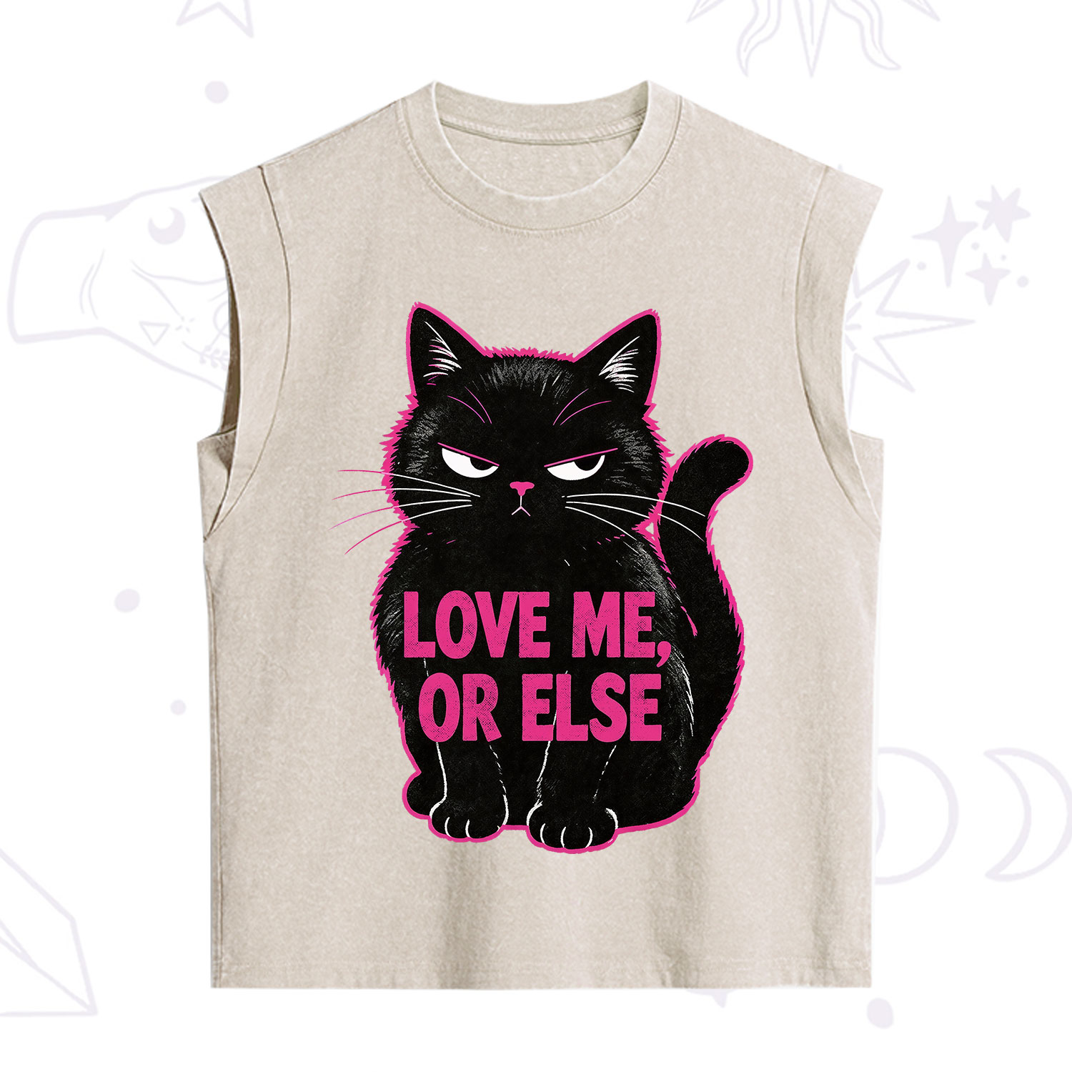 Purplehecate Grumpy Black Cat Love Me or Else Vintage Washed Tank