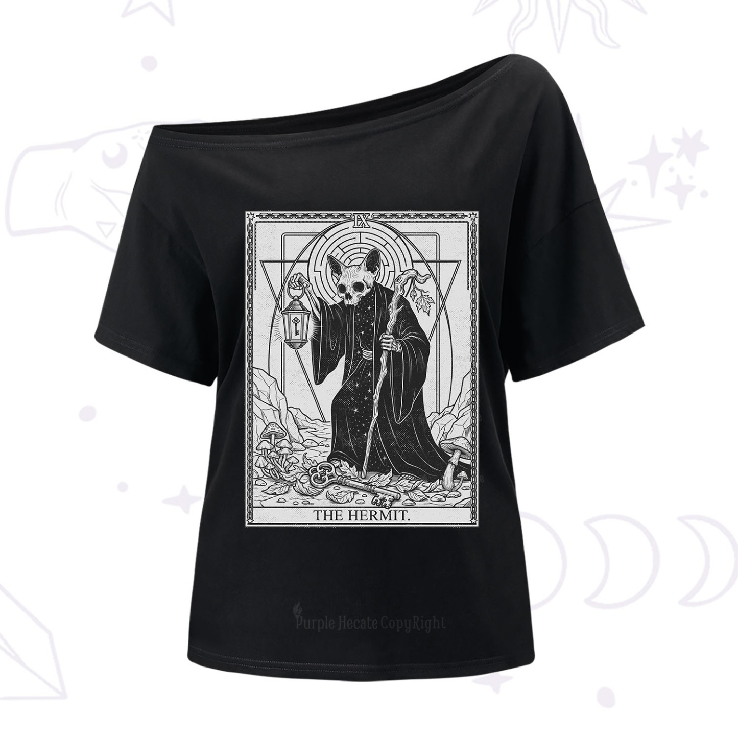 Purplehecate The Hermit Skeleton Cat Tarot One Shoulder T-Shirt