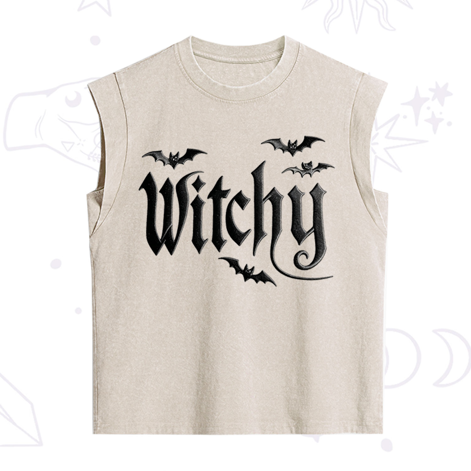 Purplehecate Gothic Bat Embroidered Vintage Washed Tank