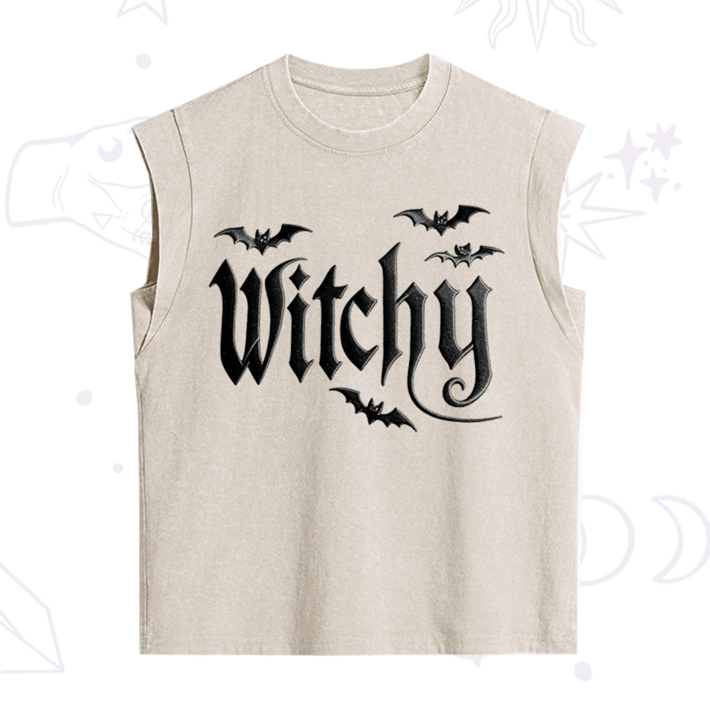 Purplehecate Gothic Bat Embroidered Vintage Washed Tank