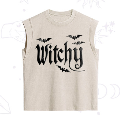 Purplehecate Gothic Bat Embroidered Vintage Washed Tank