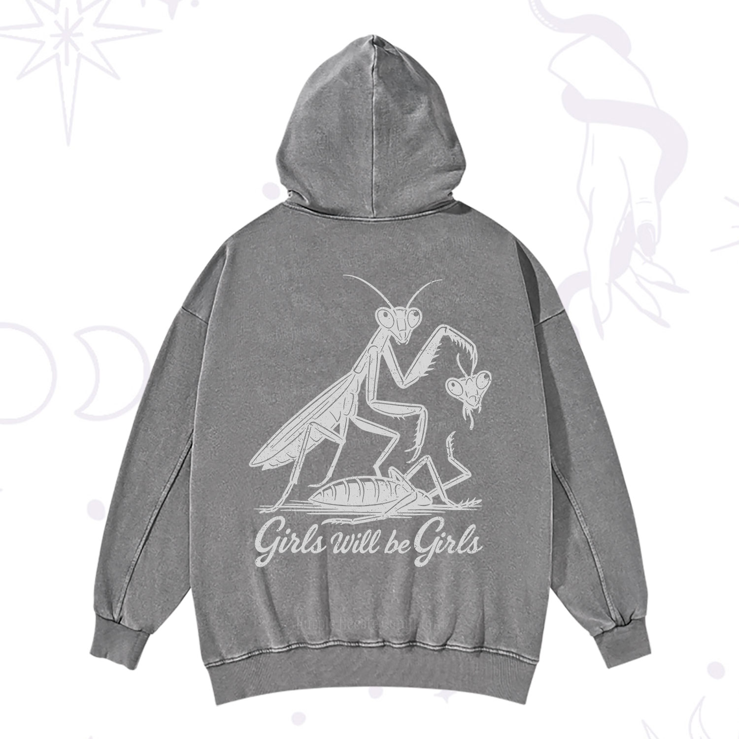 Purplehecate Girls Will Be Girls Praying Mantis Washed Hoodie