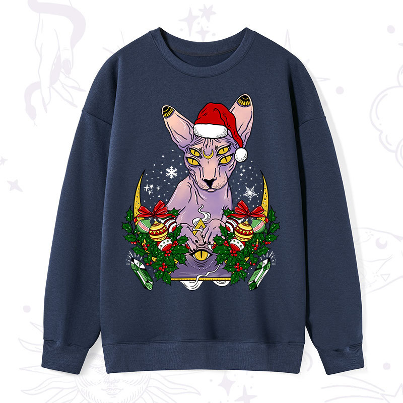 Purplehecate Christmas Moon Phase Cat Sweatshirt
