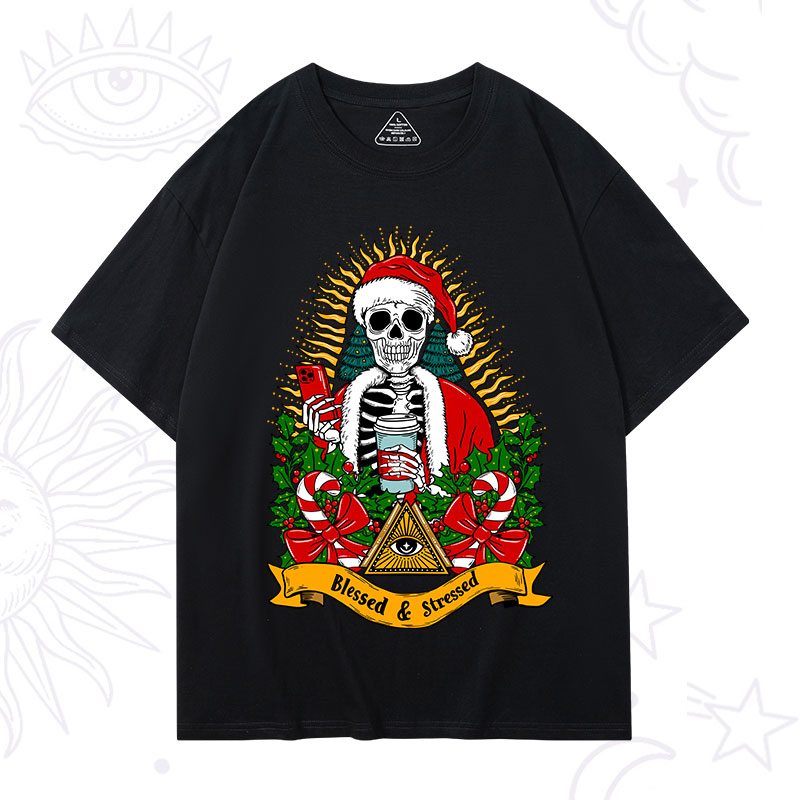 Purplehecate Christmas Blessed And Stressed T-Shirt