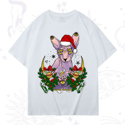 Purplehecate Christmas Moon Phase Cat Washed T-Shirt