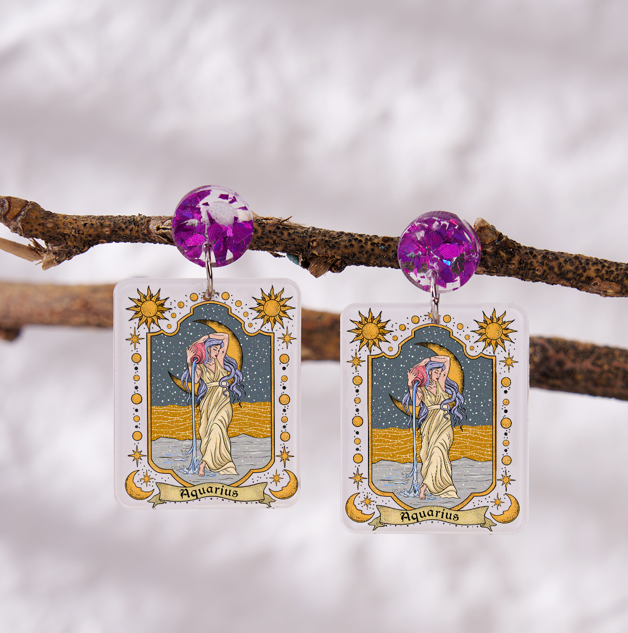 Purplehecate Aquarius Zodiac Acrylic Earrings