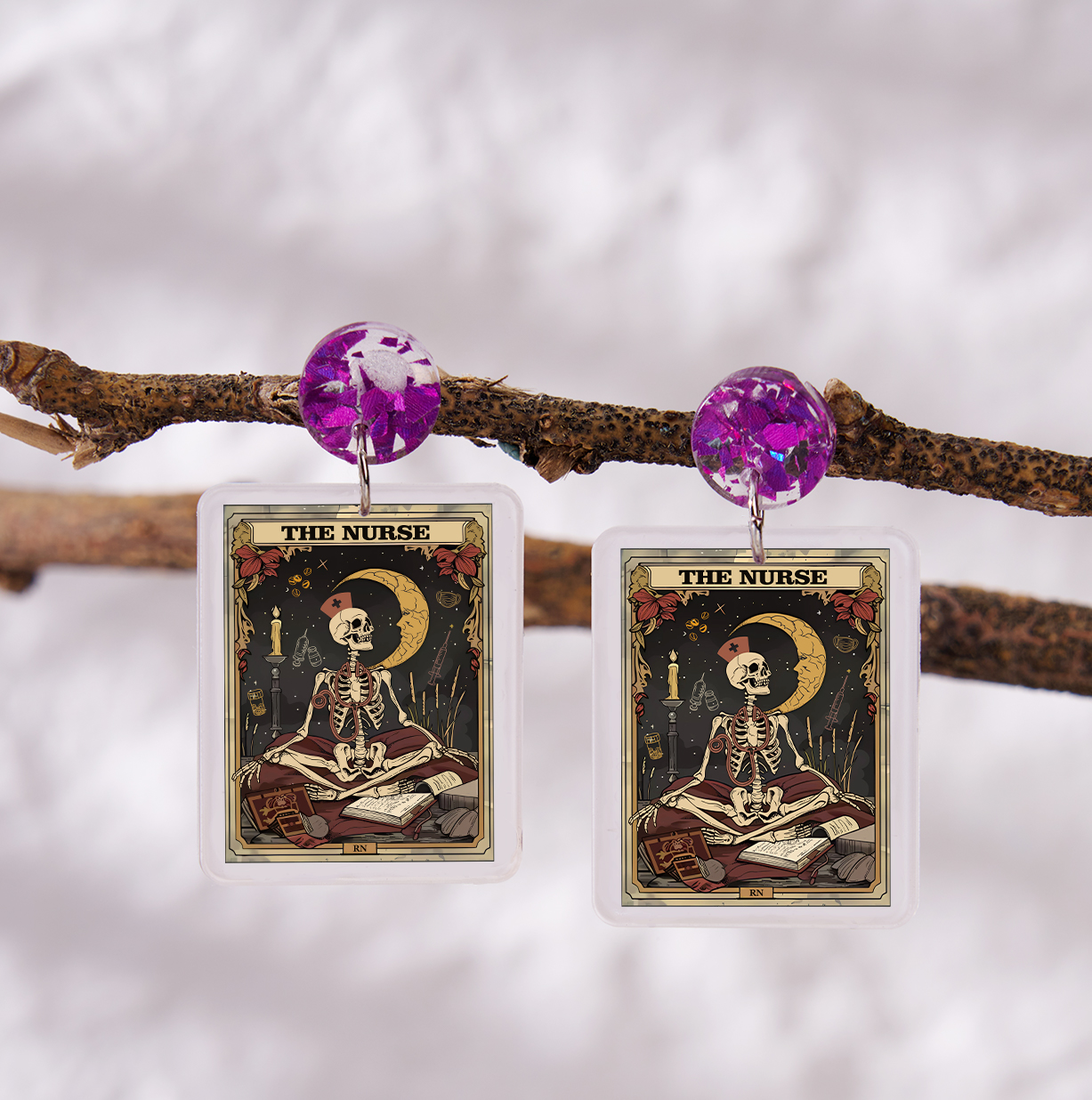 Purplehecate The Nurse Tarot Card Acrylic Earrings
