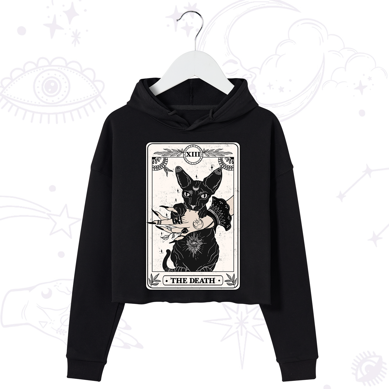 Purplehecate The Death Cat Tarot Crop Hoodie