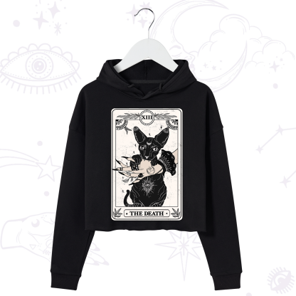 Purplehecate The Death Cat Tarot Crop Hoodie