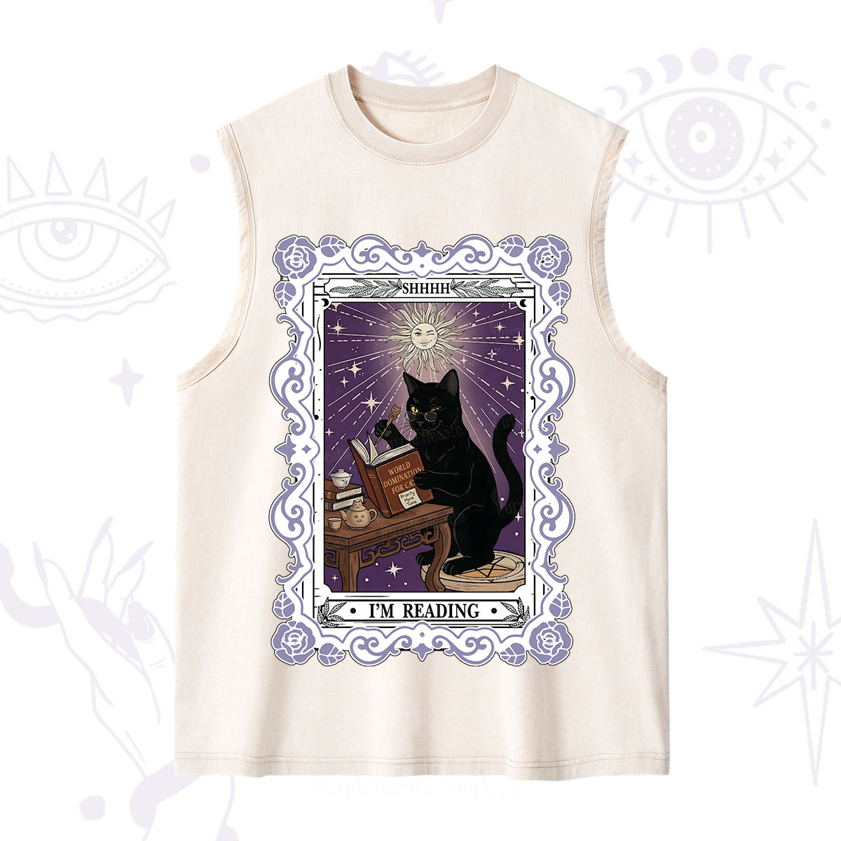 Purplehecate The Reading Cat Tarot Washed Tank