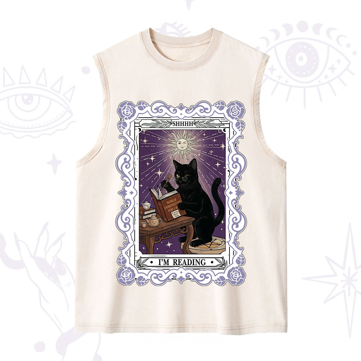 Purplehecate The Reading Cat Tarot Washed Tank