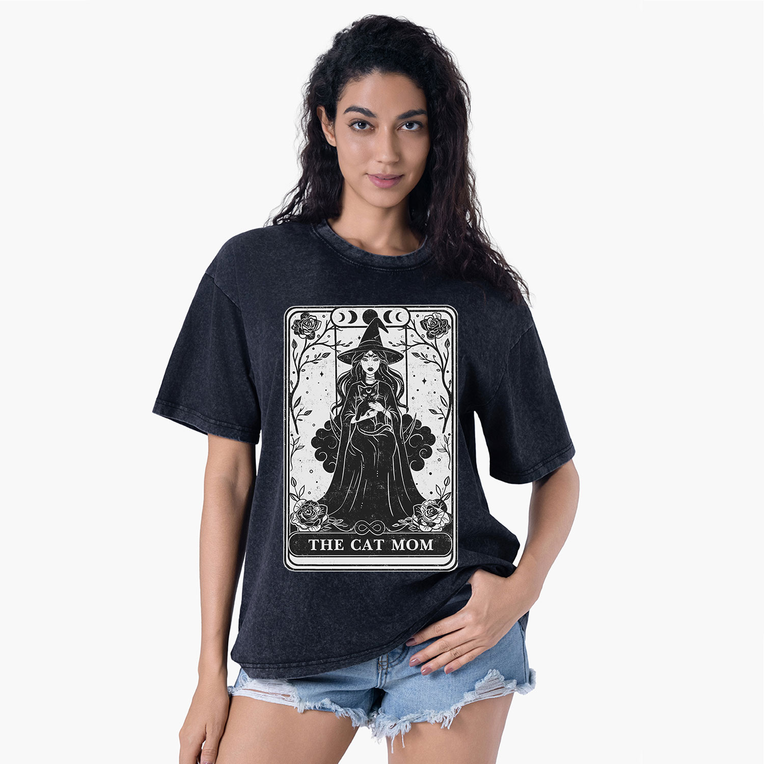 Purplehecate The Witch Cat Mom Tarot Washed T-Shirt