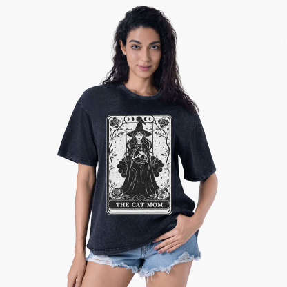Purplehecate The Witch Cat Mom Tarot Washed T-Shirt