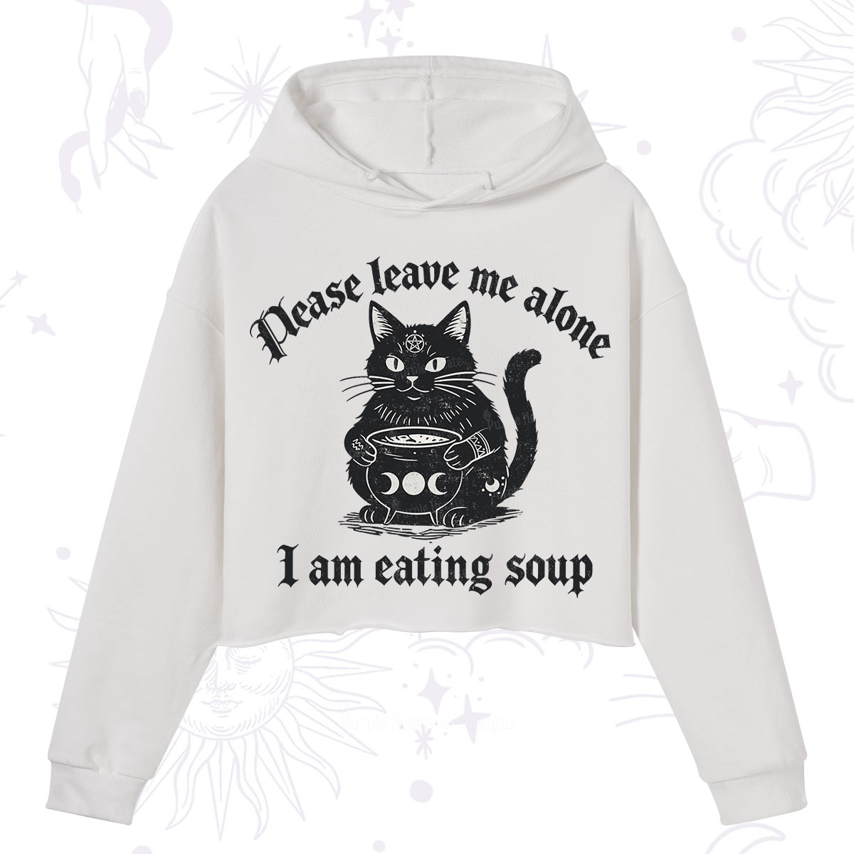 Purplehecate Magic Cat Eating Soup Crop Hoodie