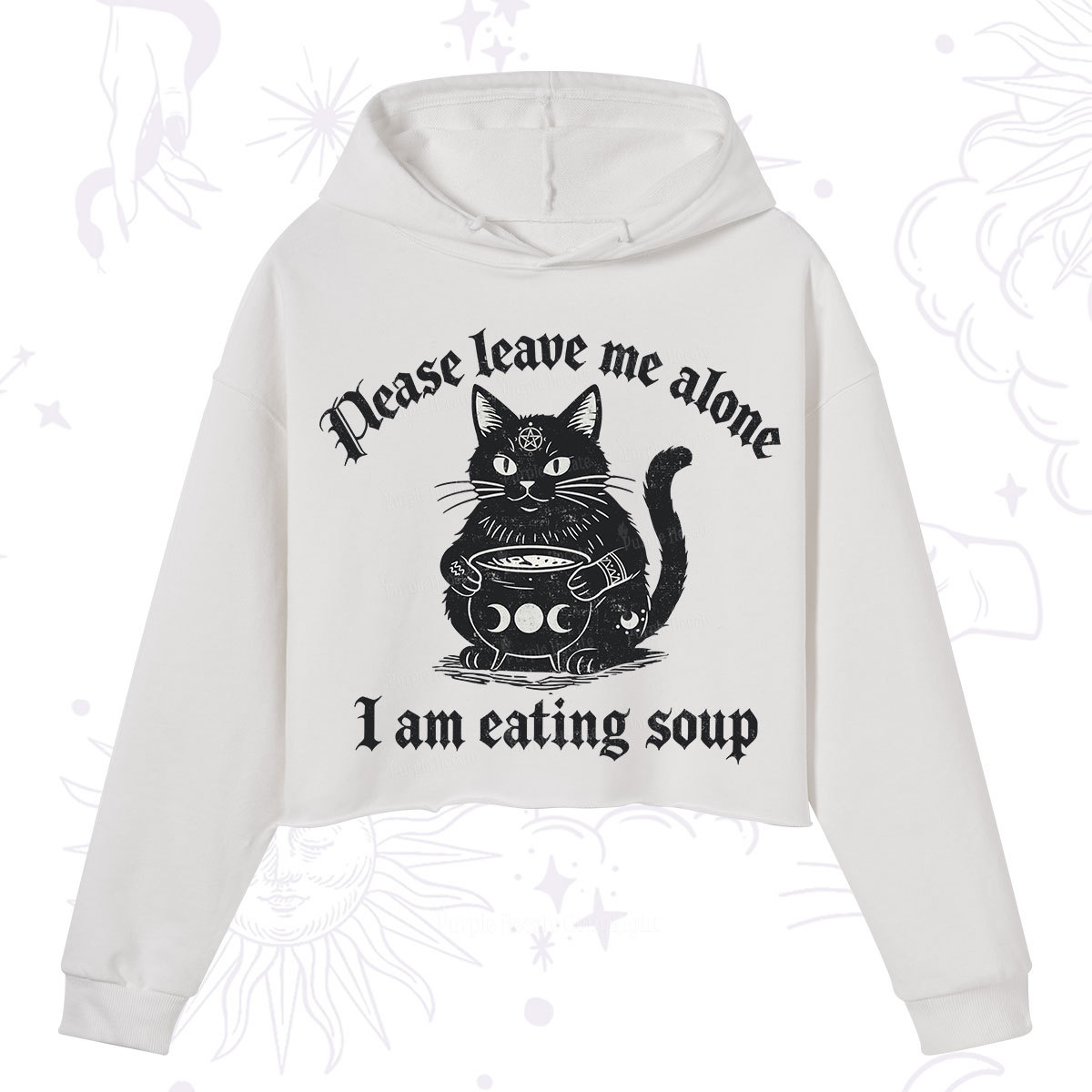 Purplehecate Magic Cat Eating Soup Crop Hoodie