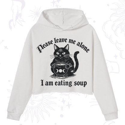 Purplehecate Magic Cat Eating Soup Crop Hoodie