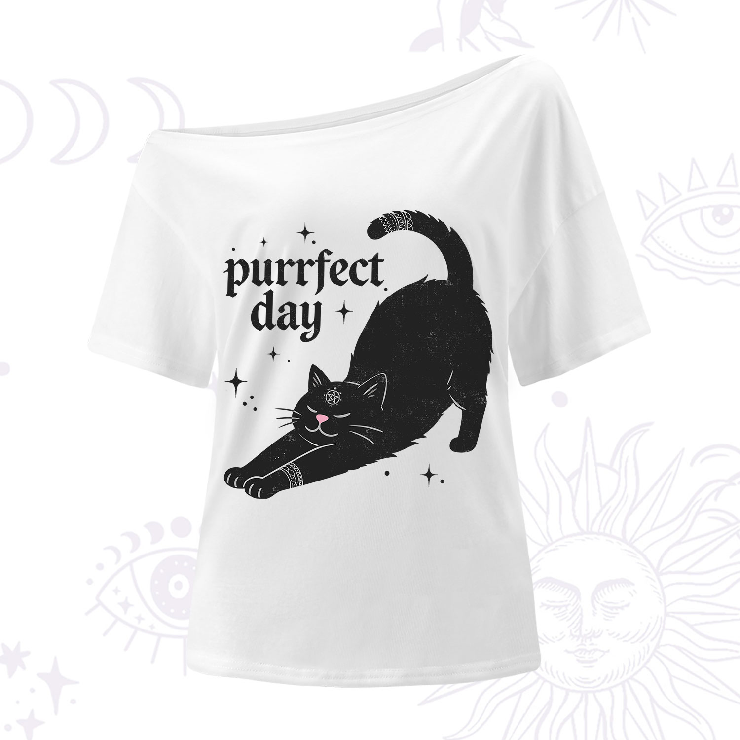 Purplehecate Purrfect Day Black Cat One Shoulder T-Shirt